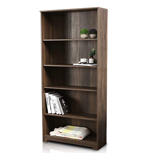 Festival Depot 5-Tier Bookcase Storage Organizer Cabinet Unit 66.3 Inches Height Decor Furniture Bookshelf with Adjustable Shelves Display Rack for Office Living Room