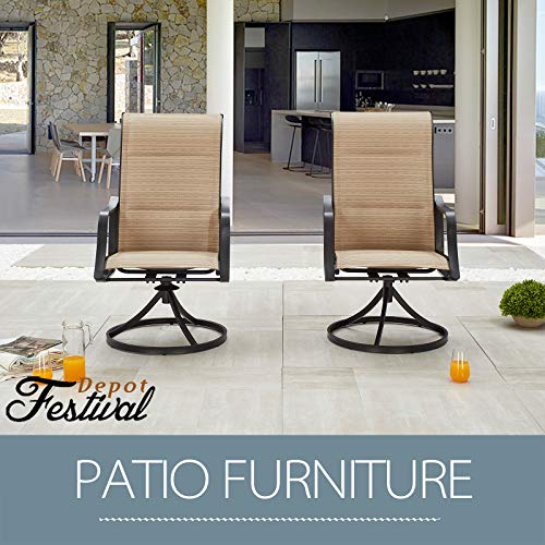 Festival Depot 2 PC Patio Dining Chairs 360å¡ Swivel Chairs with High Back and Curved Armrest Textilene Fabric Outdoor Furniture for Deck Garden Pool (Beige)