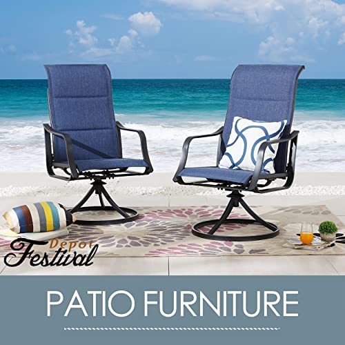 Festival Depot 3 PC Bar Bistro Outdoor Patio Dining 360å¡Swivel Chairs Set Furniture Rockers Armrest Chair Square Metal Steel Frame Coffee Table for Deck Garden Pool