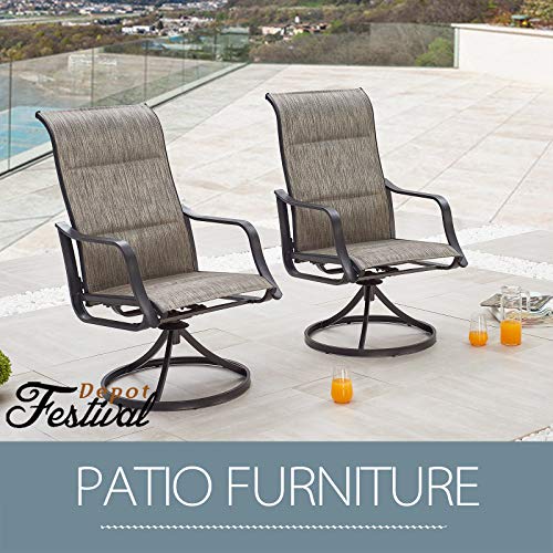 Festival Depot 2 PC Bar Bistro Outdoor Patio Dining 360å¡Swivel Chairs Furniture Armrest Chairs for Deck Garden Pool